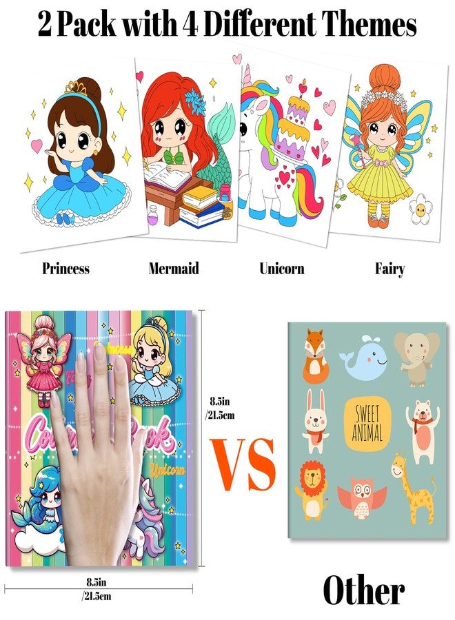 Kalysky 2Pcs Coloring Book for Girls, Cute Princess Unicorn Mermaid Coloring Books for Kids Ages 4-8, Easy Coloring Pages with Magical Themes for Birthday Christmas Gift - Image 2